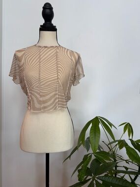 H&M Creamy Tan Swirl Stripe Mesh See Through Crop Top